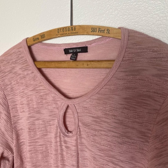 Yak & Yeti pink bell flare sleeves tshirt shirt blouse L - Picture 2 of 5